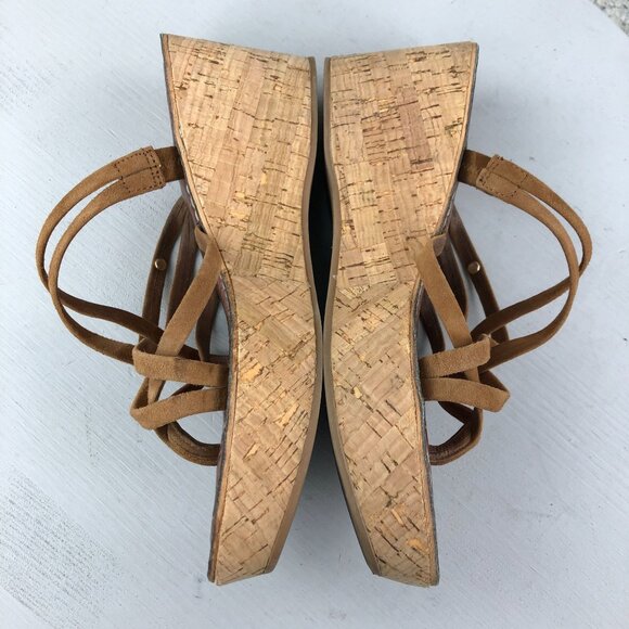 Sam Edelman Women's Size 8 Reana Brown Leather Open Toe Slip On Wedge Sandals - Picture 9 of 13